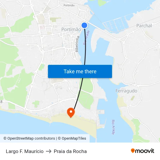 Largo F. Maurício to Praia da Rocha map