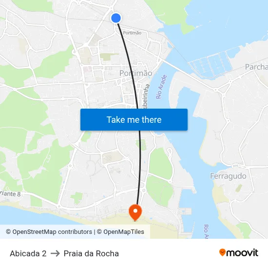 Abicada 2 to Praia da Rocha map