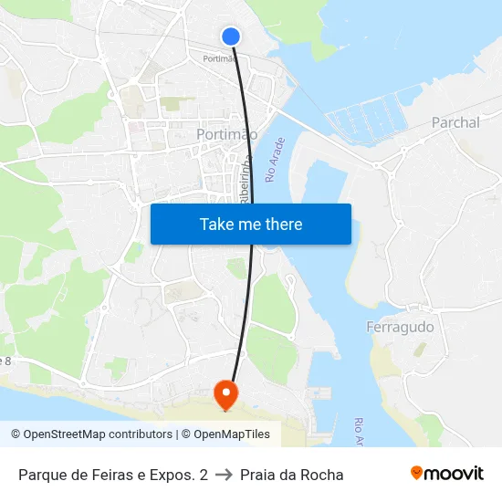 Parque de Feiras e Expos. 2 to Praia da Rocha map