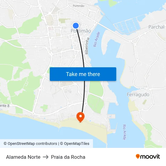 Alameda Norte to Praia da Rocha map