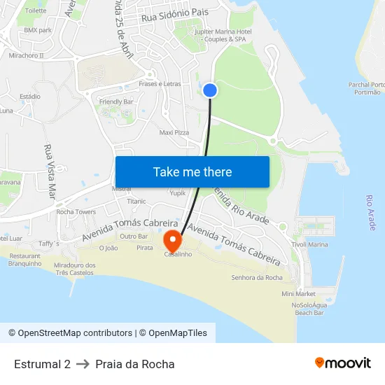 Estrumal 2 to Praia da Rocha map