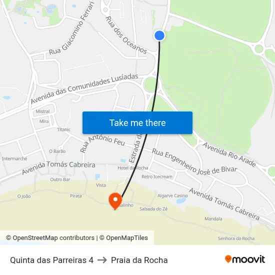 Quinta das Parreiras 4 to Praia da Rocha map