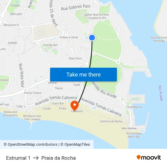 Estrumal 1 to Praia da Rocha map