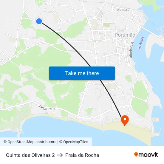 Quinta das Oliveiras 2 to Praia da Rocha map