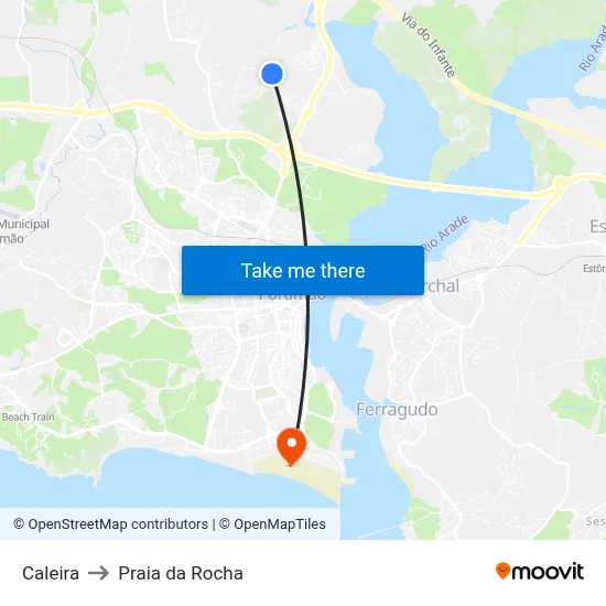 Caleira to Praia da Rocha map