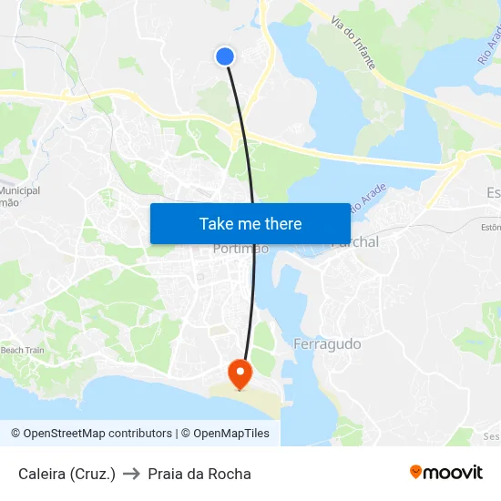 Caleira (Cruz.) to Praia da Rocha map