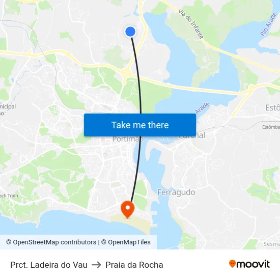 Prct. Ladeira do Vau to Praia da Rocha map