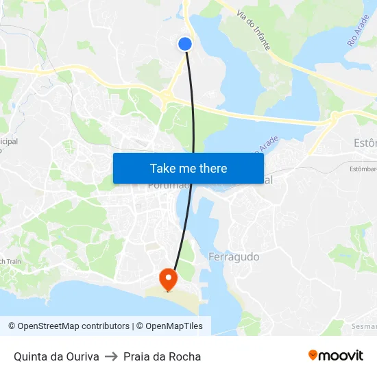 Quinta da Ouriva to Praia da Rocha map