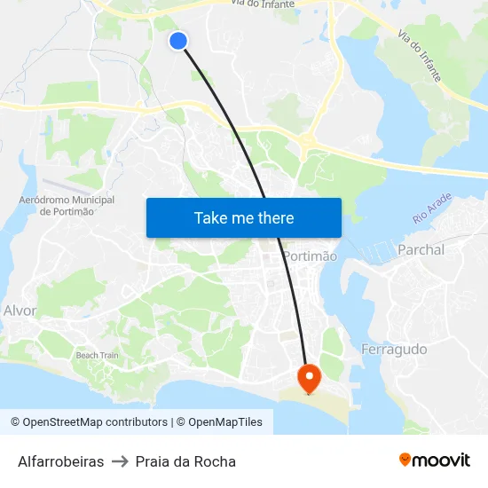 Alfarrobeiras to Praia da Rocha map