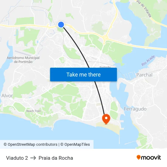 Viaduto 2 to Praia da Rocha map