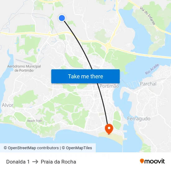 Donalda 1 to Praia da Rocha map