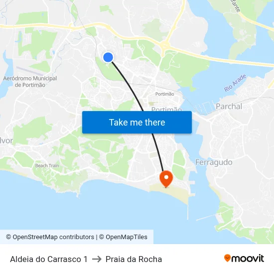 Aldeia do Carrasco 1 to Praia da Rocha map