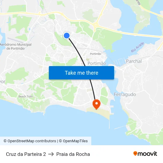 Cruz da Parteira 2 to Praia da Rocha map