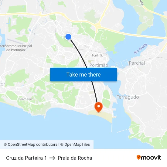 Cruz da Parteira 1 to Praia da Rocha map