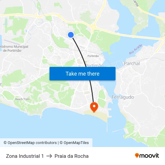 Zona Industrial 1 to Praia da Rocha map