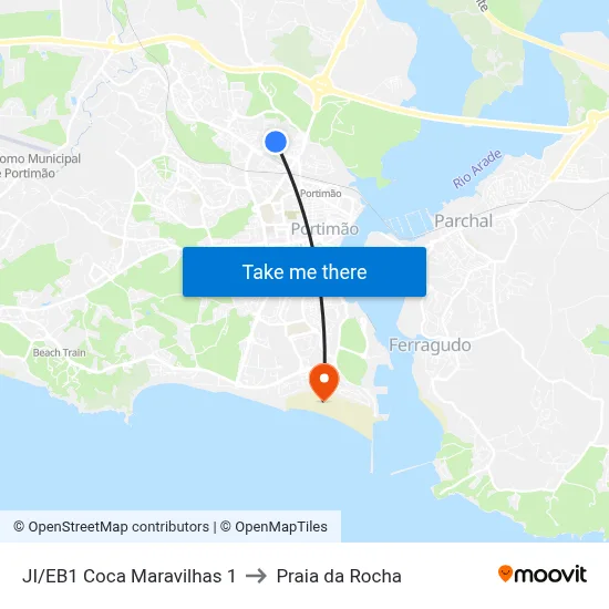 JI/EB1 Coca Maravilhas 1 to Praia da Rocha map