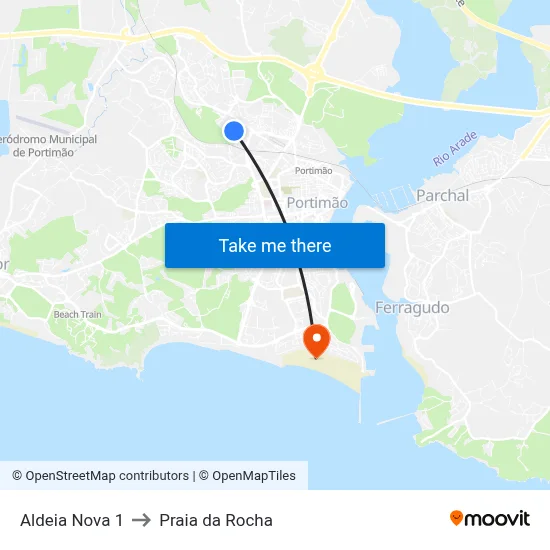 Aldeia Nova 1 to Praia da Rocha map
