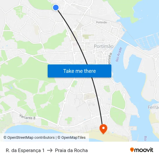 R. da Esperança 1 to Praia da Rocha map
