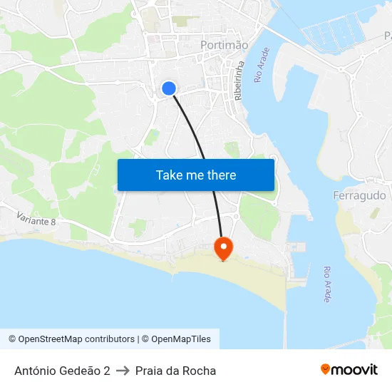 António Gedeão 2 to Praia da Rocha map
