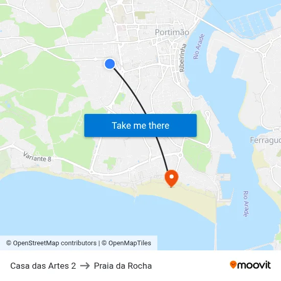 Casa das Artes 2 to Praia da Rocha map