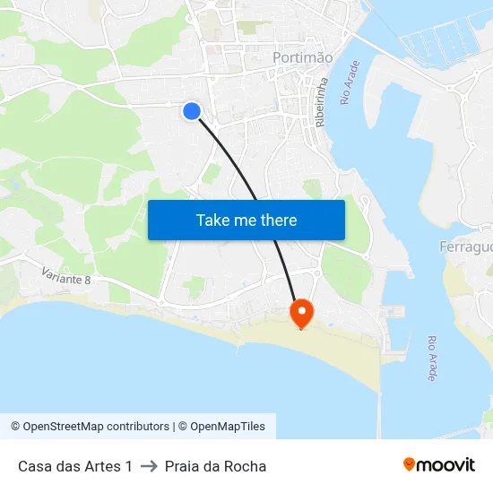 Casa das Artes 1 to Praia da Rocha map