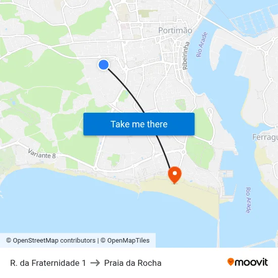 R. da Fraternidade 1 to Praia da Rocha map
