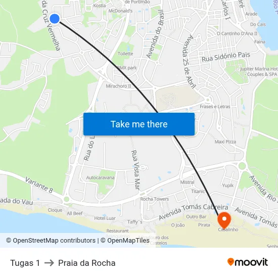 Tugas 1 to Praia da Rocha map