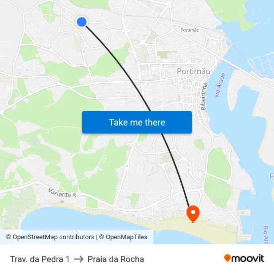 Trav. da Pedra 1 to Praia da Rocha map