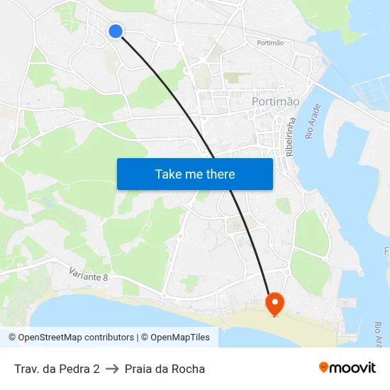 Trav. da Pedra 2 to Praia da Rocha map