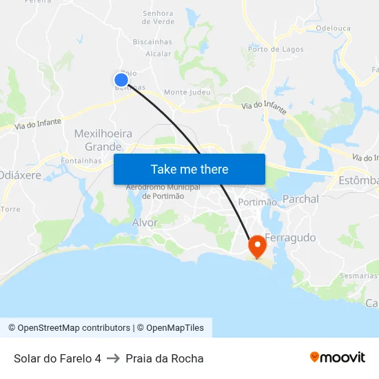 Solar do Farelo 4 to Praia da Rocha map