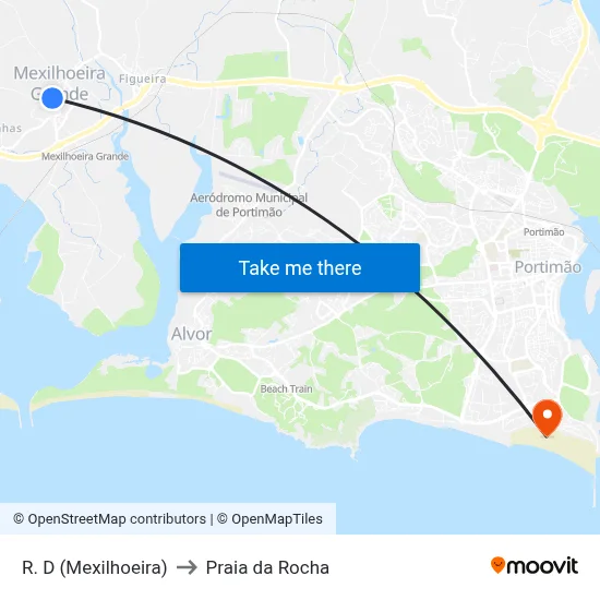 R. D (Mexilhoeira) to Praia da Rocha map