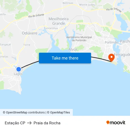 Estação CP to Praia da Rocha map