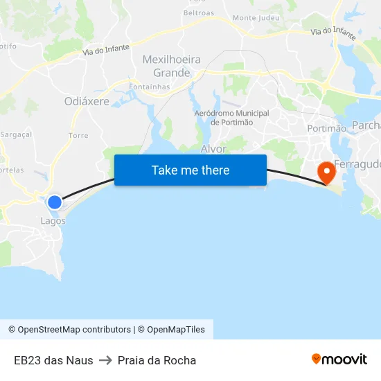 EB23 das Naus to Praia da Rocha map
