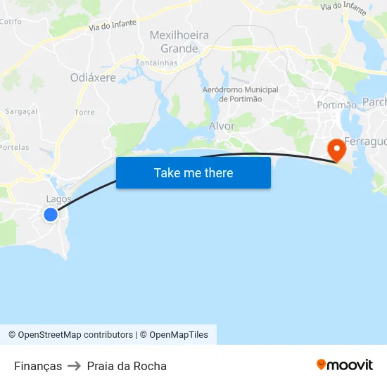 Finanças to Praia da Rocha map