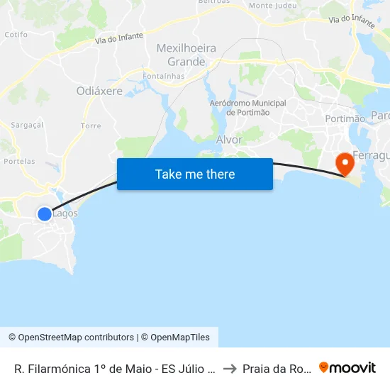 R. Filarmónica 1º de Maio - ES Júlio Dantas to Praia da Rocha map