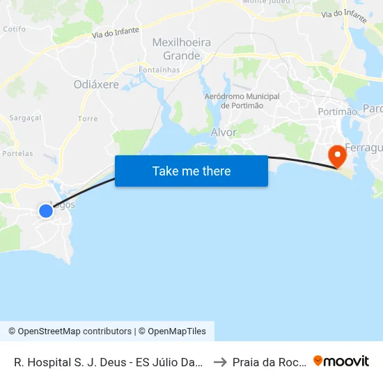 R. Hospital S. J. Deus - ES Júlio Dantas to Praia da Rocha map
