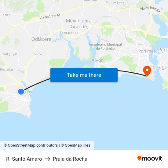 R. Santo Amaro to Praia da Rocha map