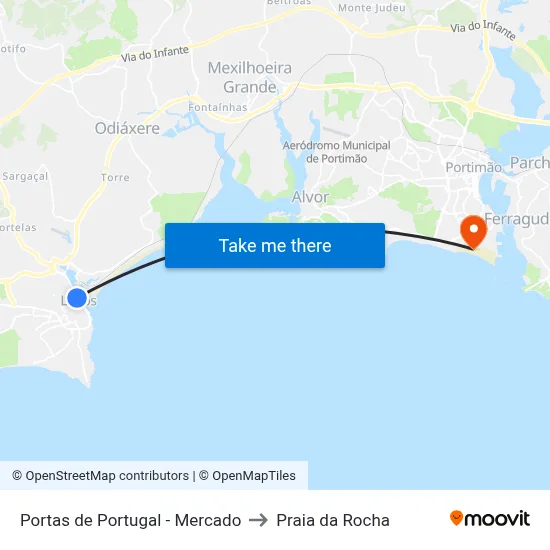 Portas de Portugal - Mercado to Praia da Rocha map