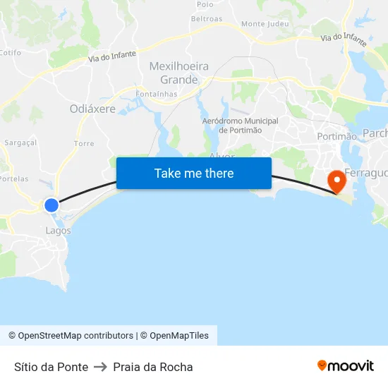 Sítio da Ponte to Praia da Rocha map