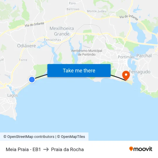 Meia Praia - EB1 to Praia da Rocha map