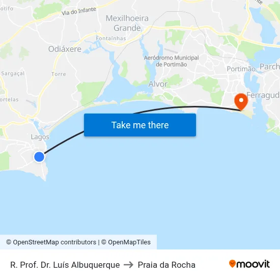 R. Prof. Dr. Luís Albuquerque to Praia da Rocha map