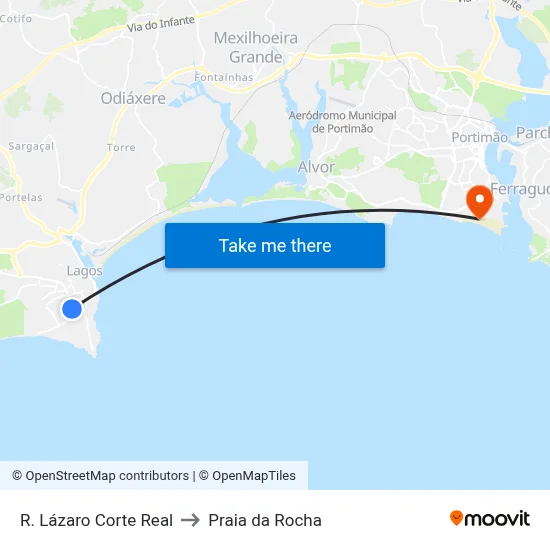 R. Lázaro Corte Real to Praia da Rocha map