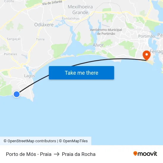 Porto de Mós - Praia to Praia da Rocha map