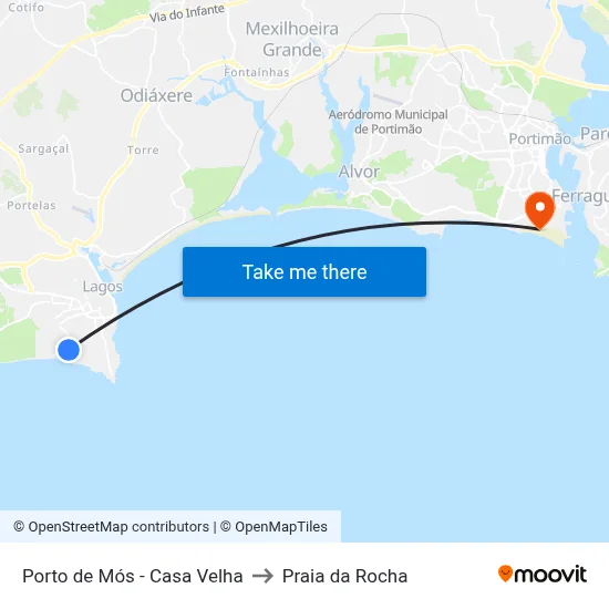 Porto de Mós - Casa Velha to Praia da Rocha map