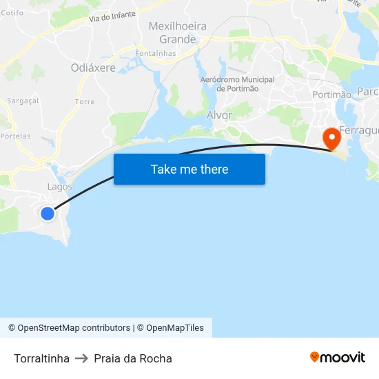 Torraltinha to Praia da Rocha map