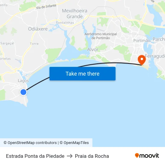 Estrada Ponta da Piedade to Praia da Rocha map