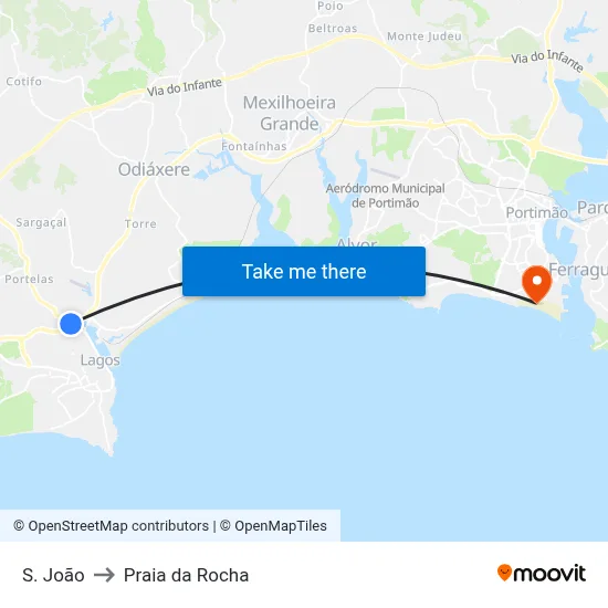 S. João to Praia da Rocha map