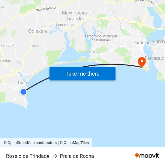 Rossio da Trindade to Praia da Rocha map