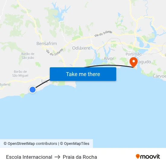 Escola Internacional to Praia da Rocha map