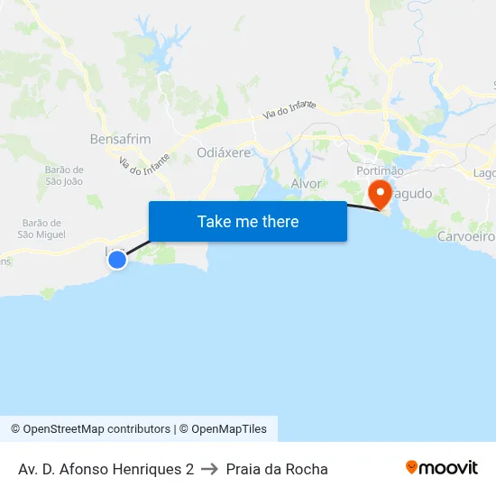 Av. D. Afonso Henriques 2 to Praia da Rocha map